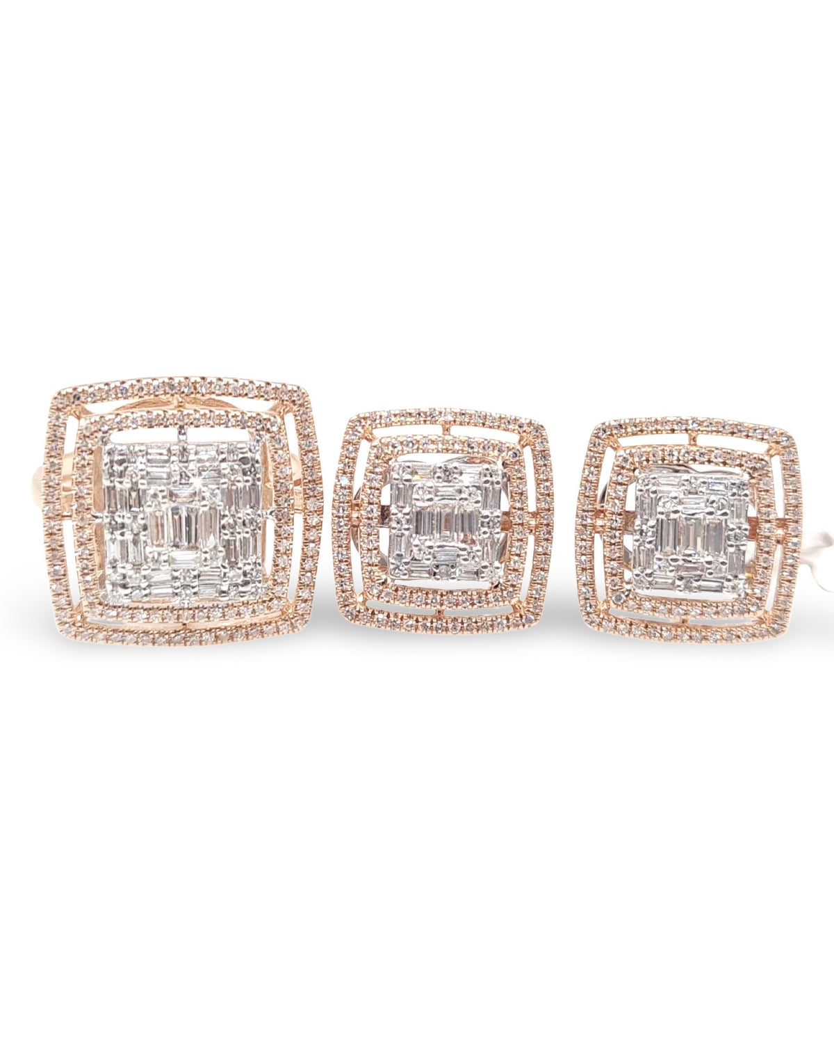 Classic Square Baguette Double Halo Diamond Jewelry Set 14K