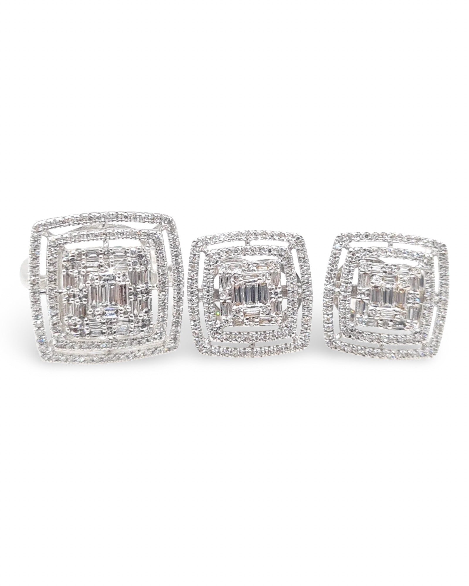 Classic Square Baguette Double Halo Diamond Jewelry Set 14K
