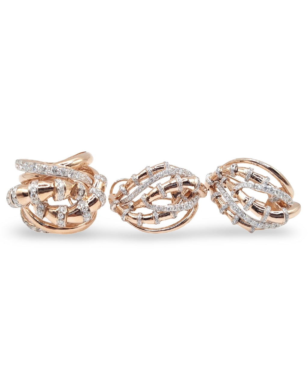 Rosegold Twinkling Bamboo Pave Statement Diamond Jewelry Set 18K
