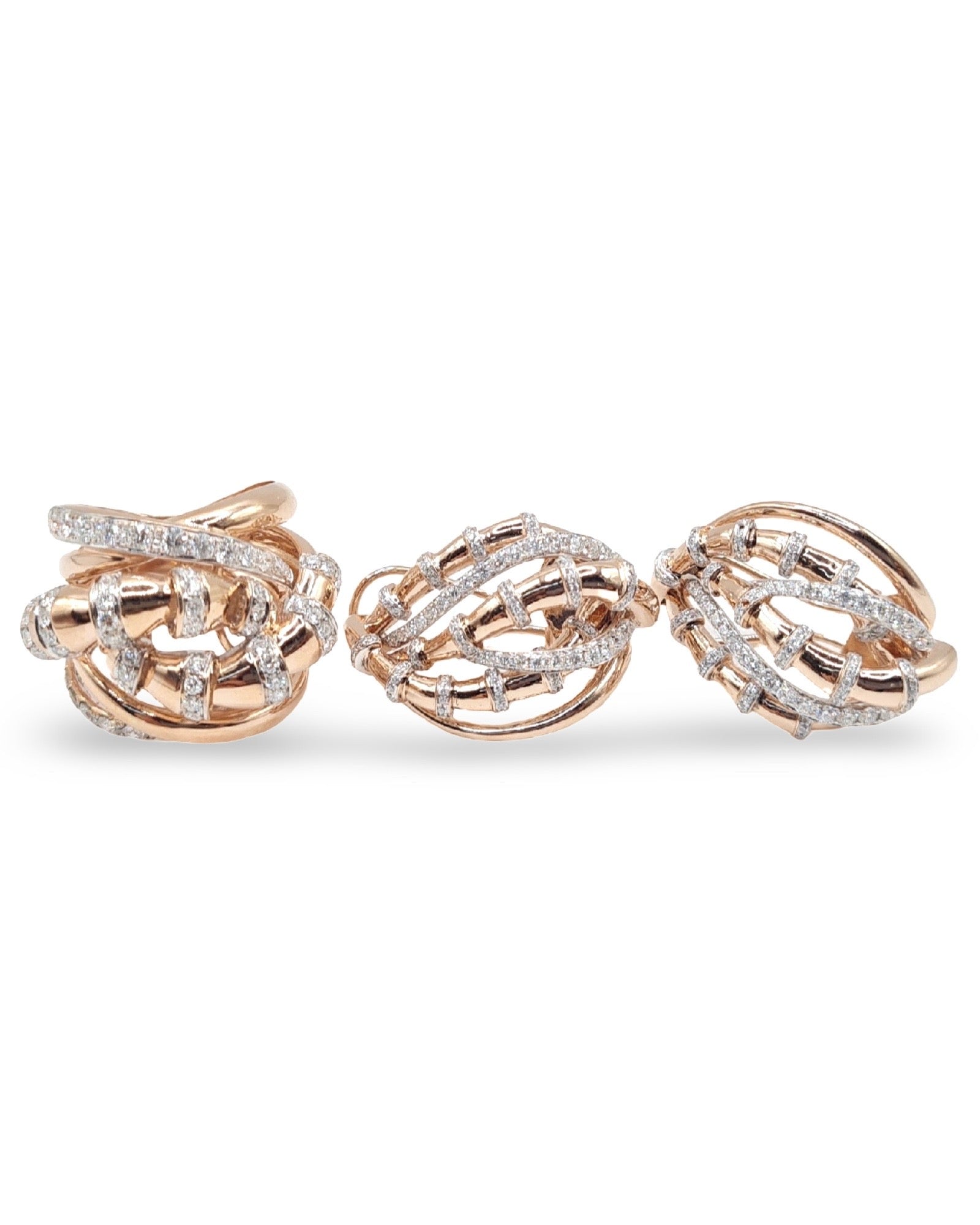 Rosegold Twinkling Bamboo Pave Statement Diamond Jewelry Set 18K