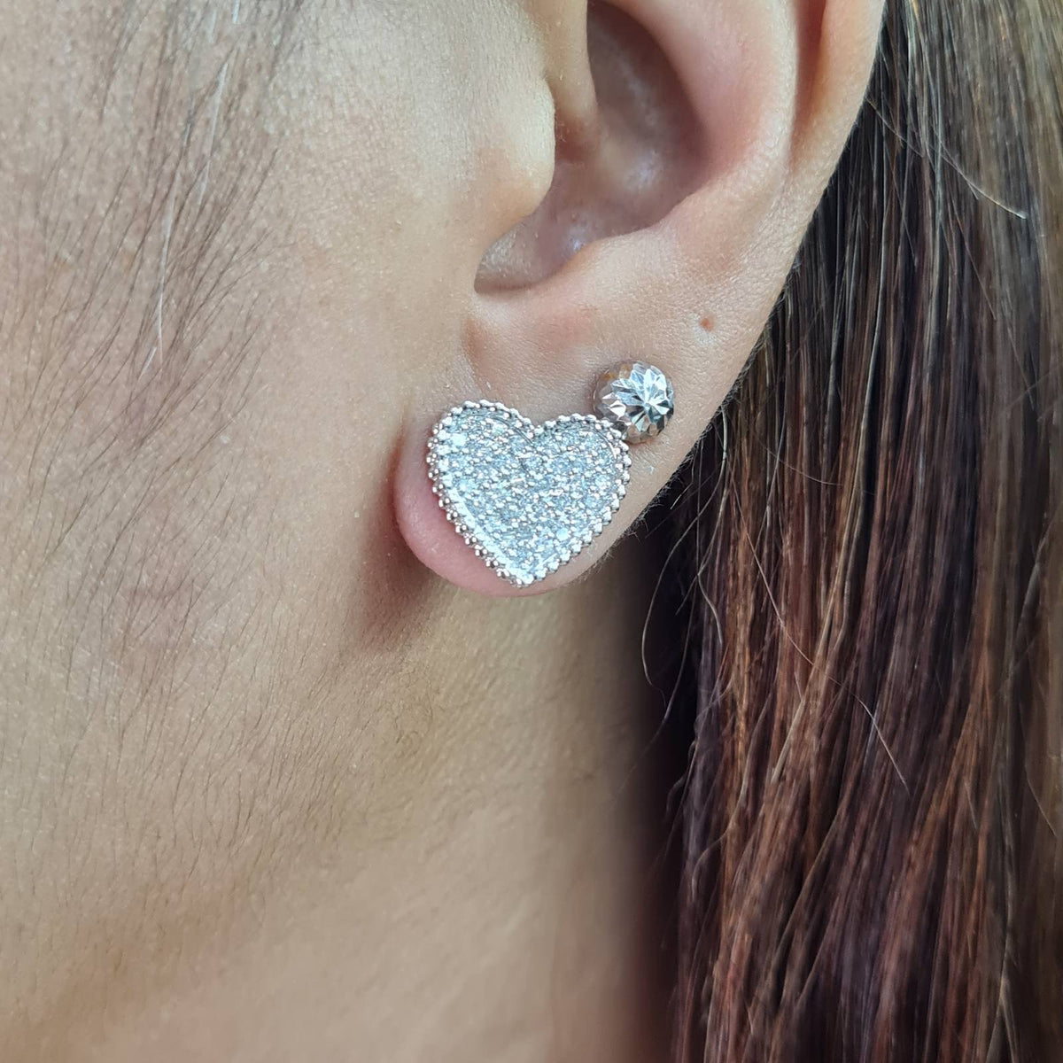 Classic Heart Paved Stud Diamond Earrings 14K
