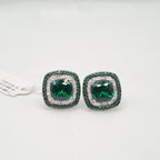 X Cushion Green Emerald Gemstones Diamond Earrings 14K