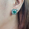 X Cushion Green Emerald Gemstones Diamond Earrings 14K