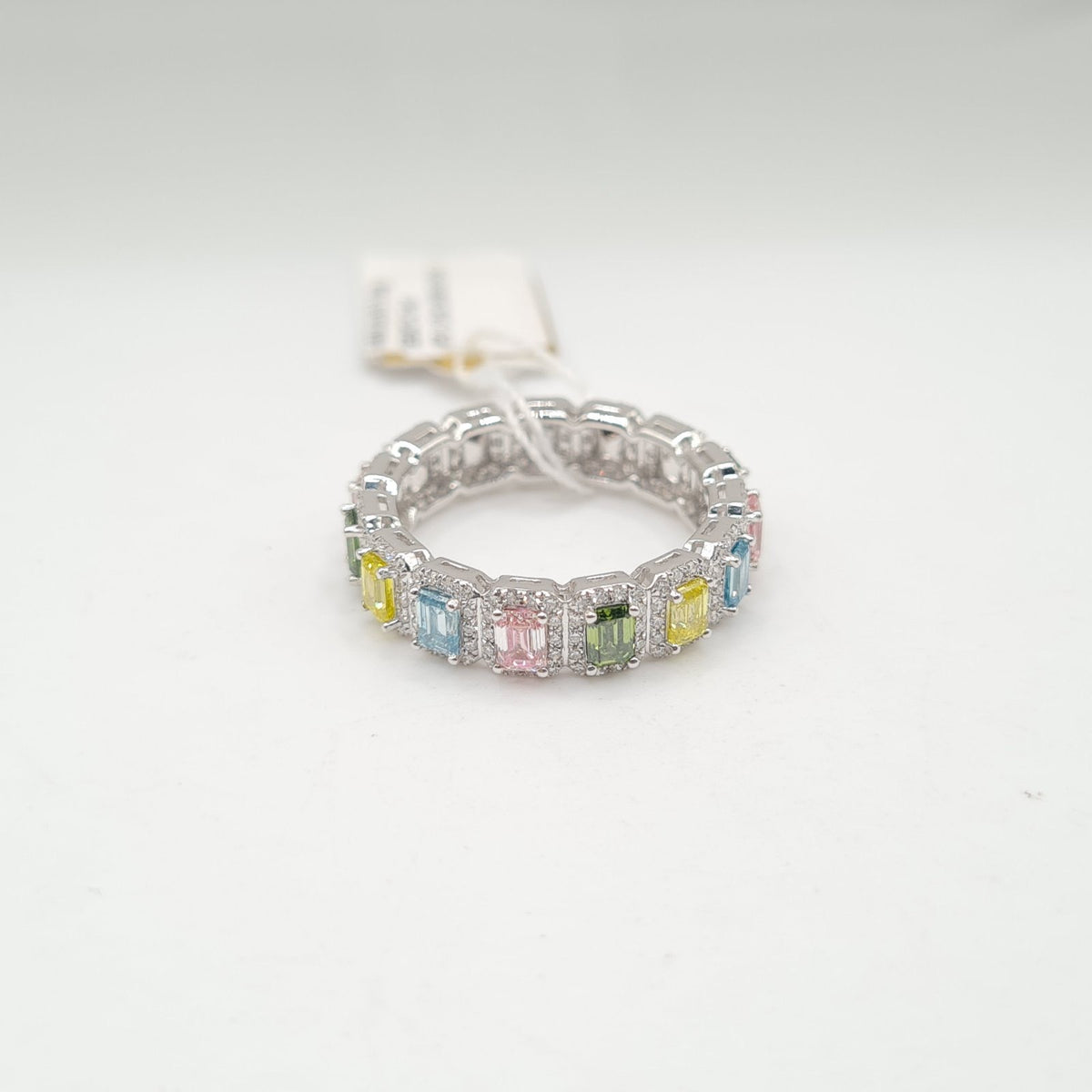 x Unisex Full Eternity Emerald Rainbow Sapphire Diamond Ring 14K