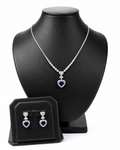 Heart Blue Sapphire Halo Dangling Diamond Jewelry Set 14K