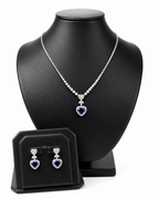 Heart Blue Sapphire Halo Dangling Diamond Jewelry Set 14K