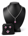 Oval Pink Ruby Gemstones Halo Diamond Jewelry Set 14K