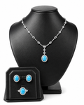 Oval Turquoise Gemstones Multi Shape Diamond Jewelry Set 14K