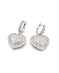 Classic Heart Invisible Setting Dangling Hoop Diamond Earrings 18K