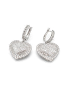 Classic Heart Invisible Setting Dangling Hoop Diamond Earrings 18K
