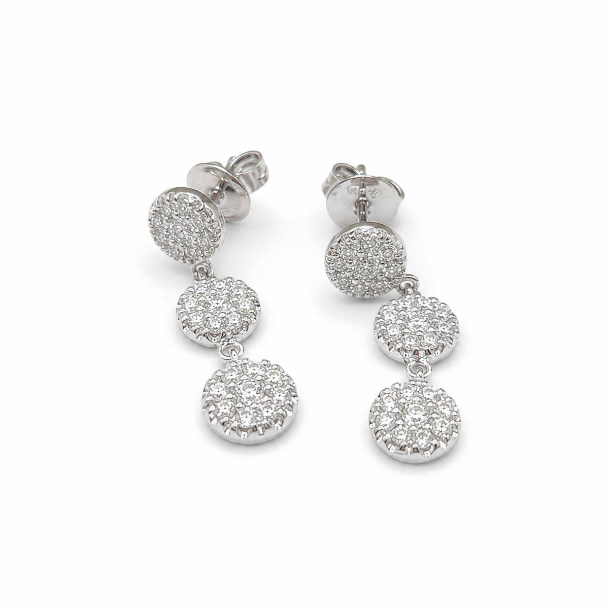 Classic Round Drop Rosette Setting Diamond Earrings 18K