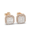 Classic Cushion Rosegold Piecut Stud Diamond Earrings 18K