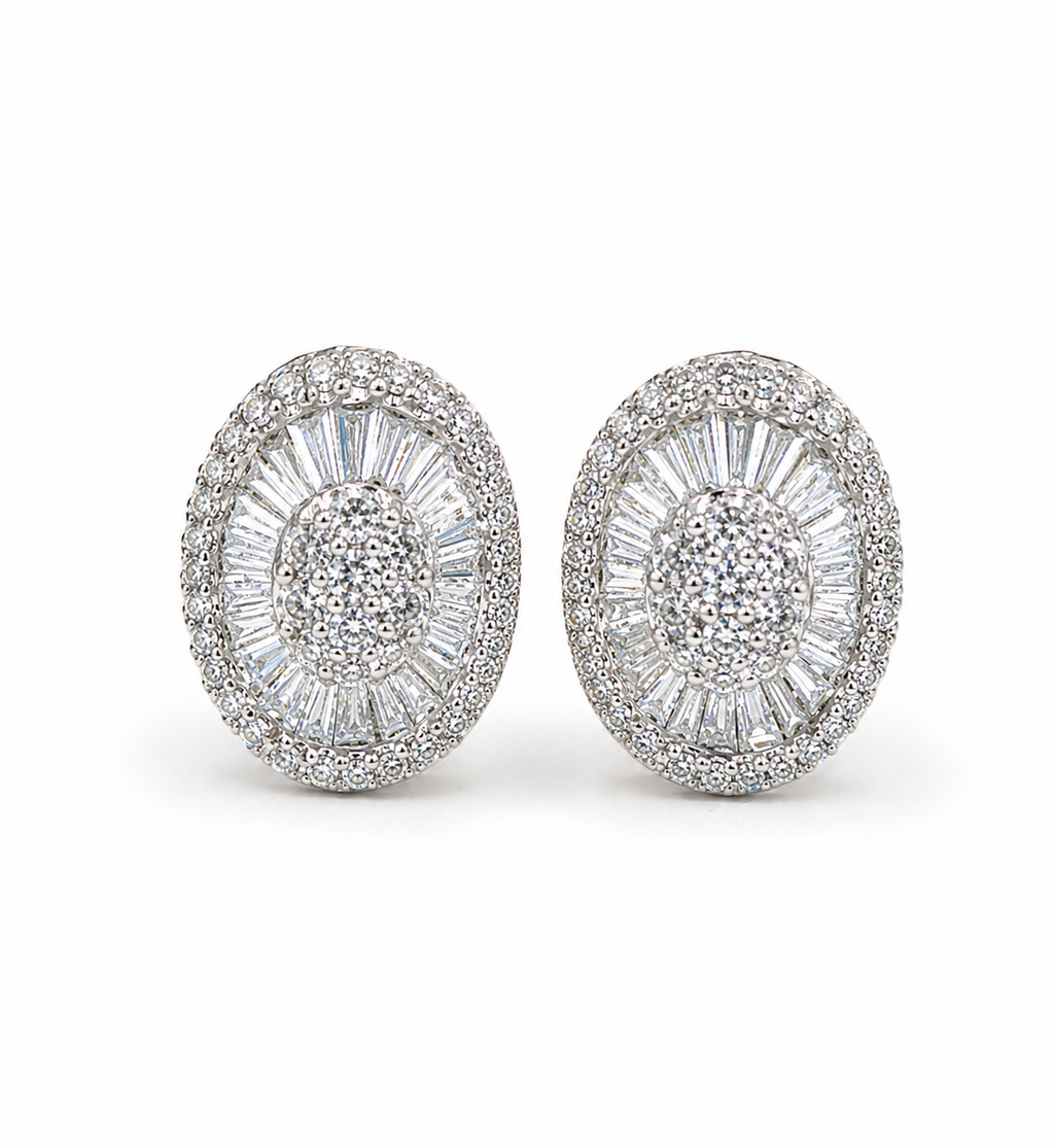 Classic Oval Baguette Diamond Earrings 18K