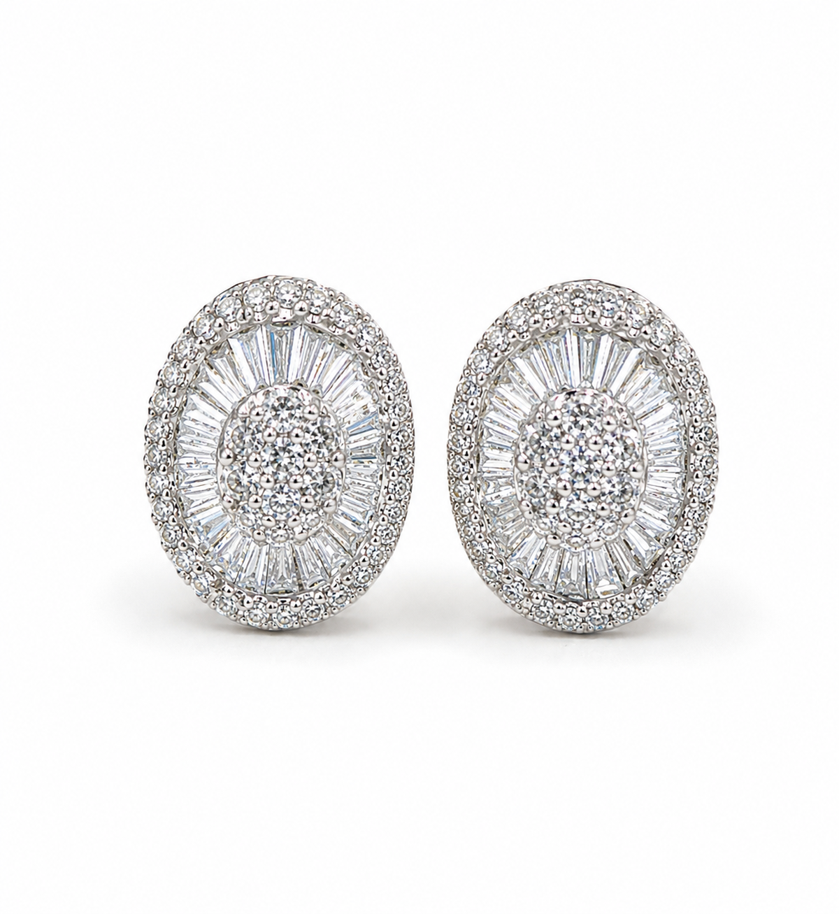Classic Oval Baguette Diamond Earrings 18K