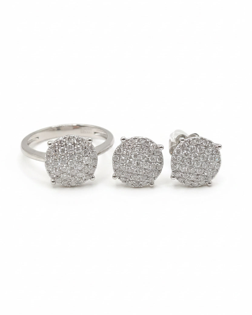 Classic Round Paved Stud Diamond Jewelry Set 14K