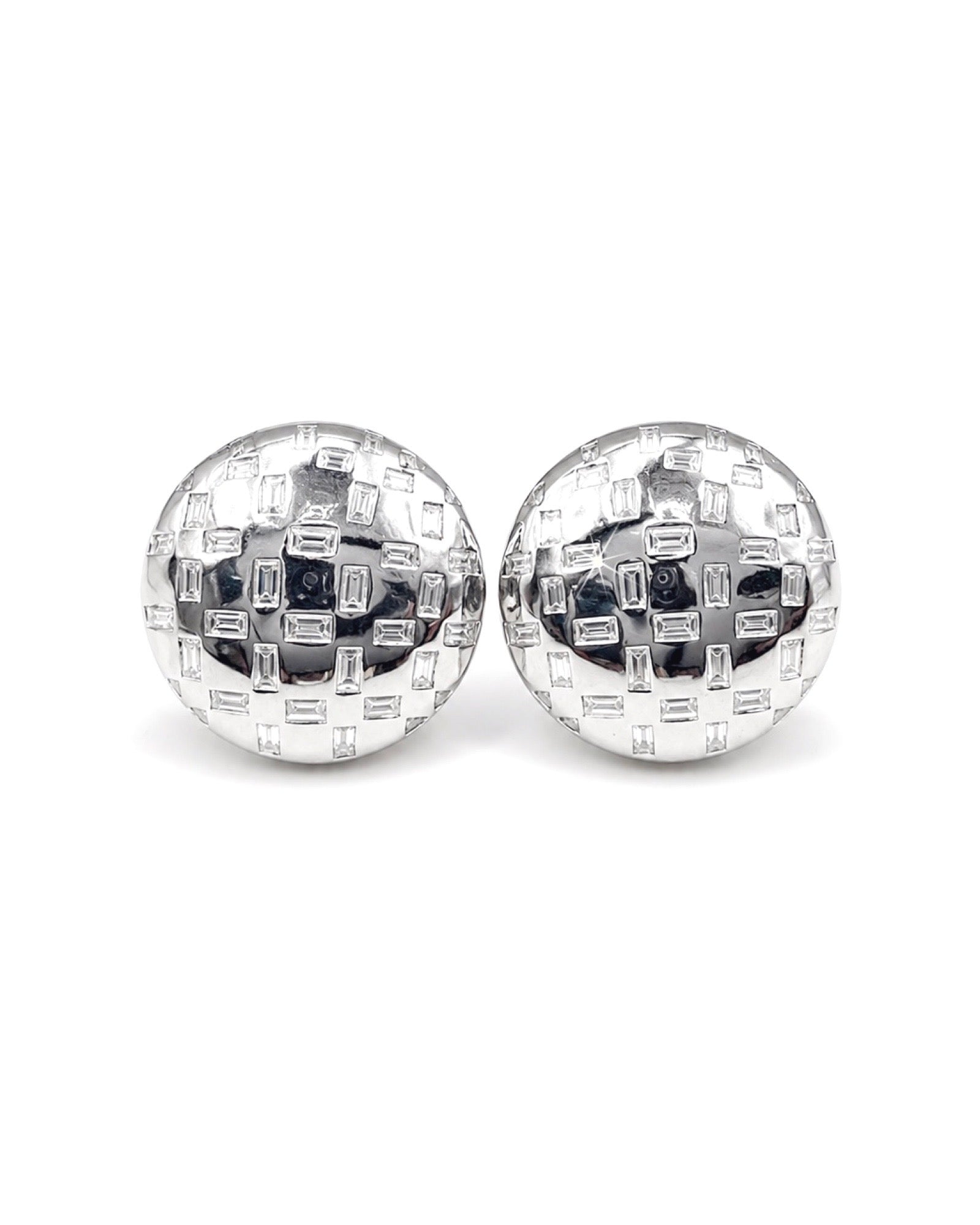 Baguette Weave Ball Stud Diamond Earrings 18K