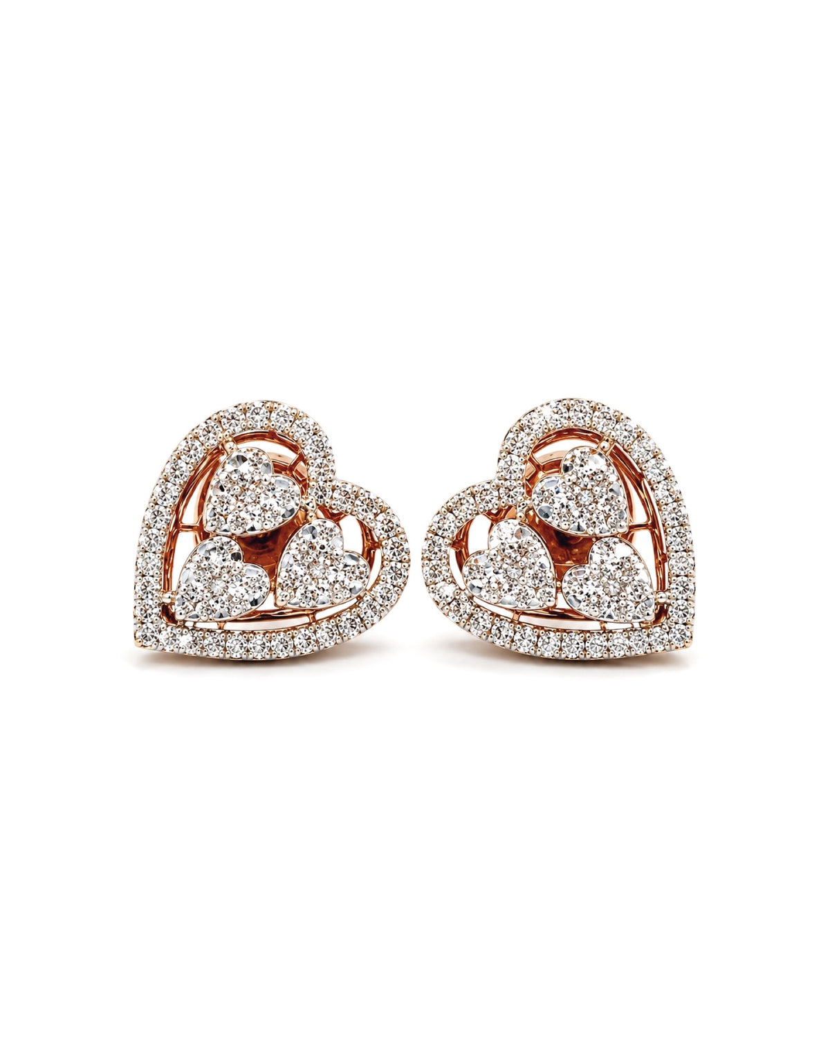 Classic Trio Heart Stud Diamond Earrings 14K