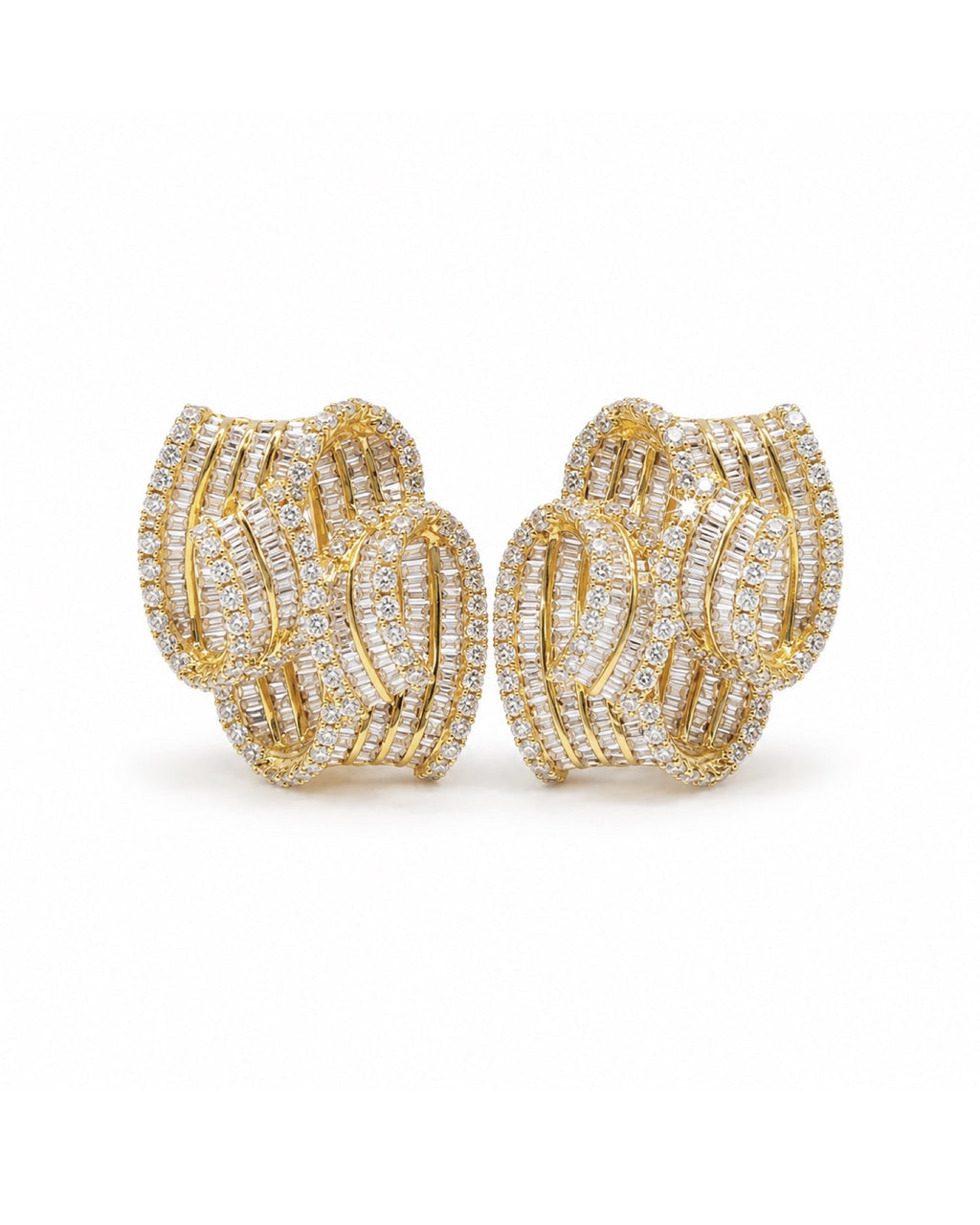 Swirl Overlap Golden Diamond Earrings 18K