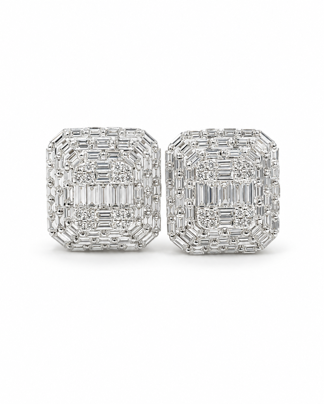 Classic Emerald Baguette Statement Diamond Earrings 18K