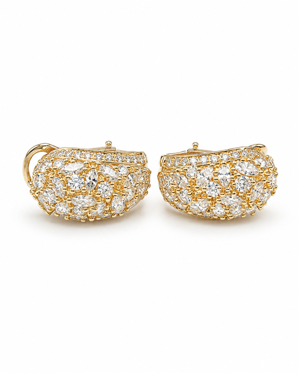 Golden Chunky Cluster Diamond Earrings 18K