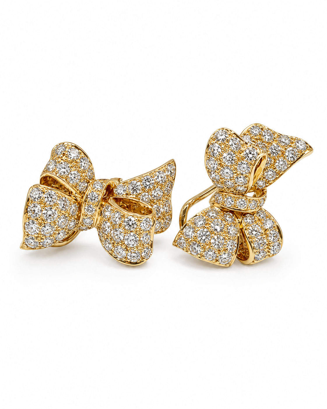 Golden Ribbon Paved Statement Diamond Earrings 18K
