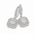 Classic Emerald Halo Drop Diamond Earrings 14K