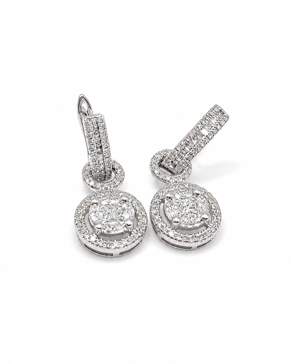 Classic Round Hoop Halo Invisible Setting Diamond Earrings 14K