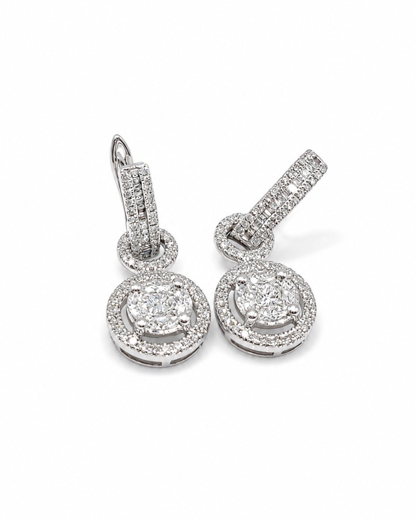 Classic Round Hoop Halo Invisible Setting Diamond Earrings 14K