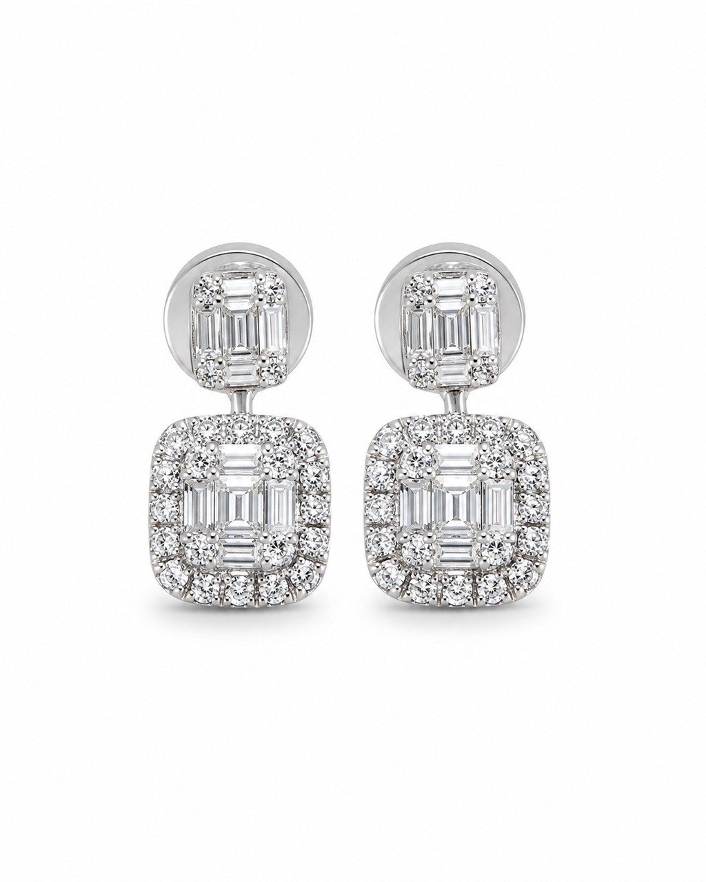 Classic Emerald Drop Dangle Diamond Earrings 18K