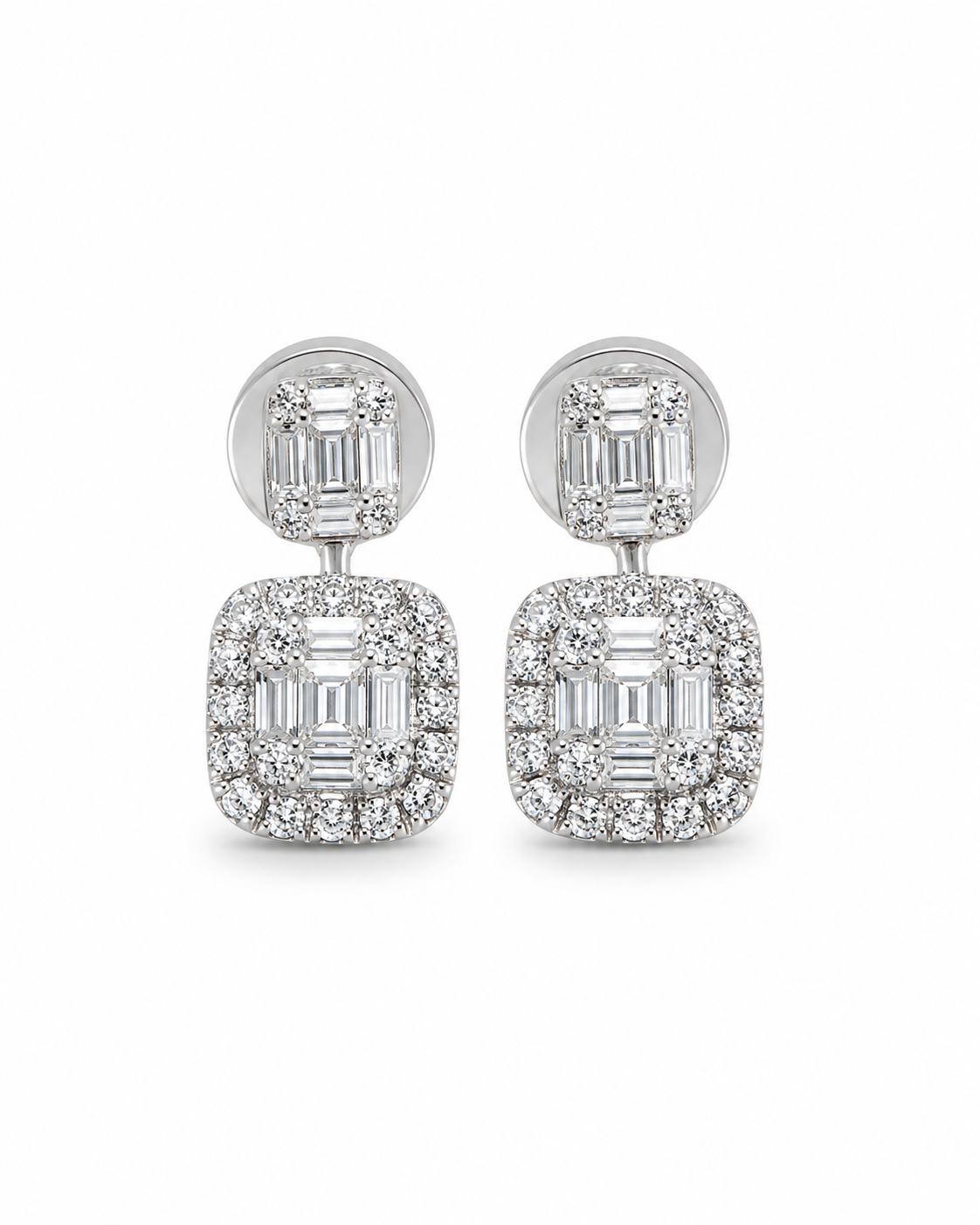 Classic Emerald Drop Dangle Diamond Earrings 18K