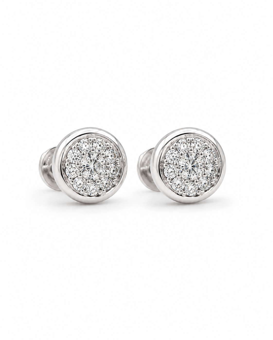 Classic Round Stud Bezel Diamond Earrings 14K