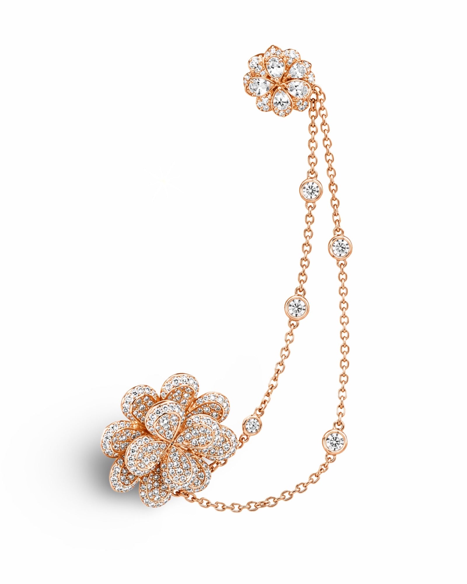 Rosegold Flower Earpiece Paved Diamond Earrings 18K