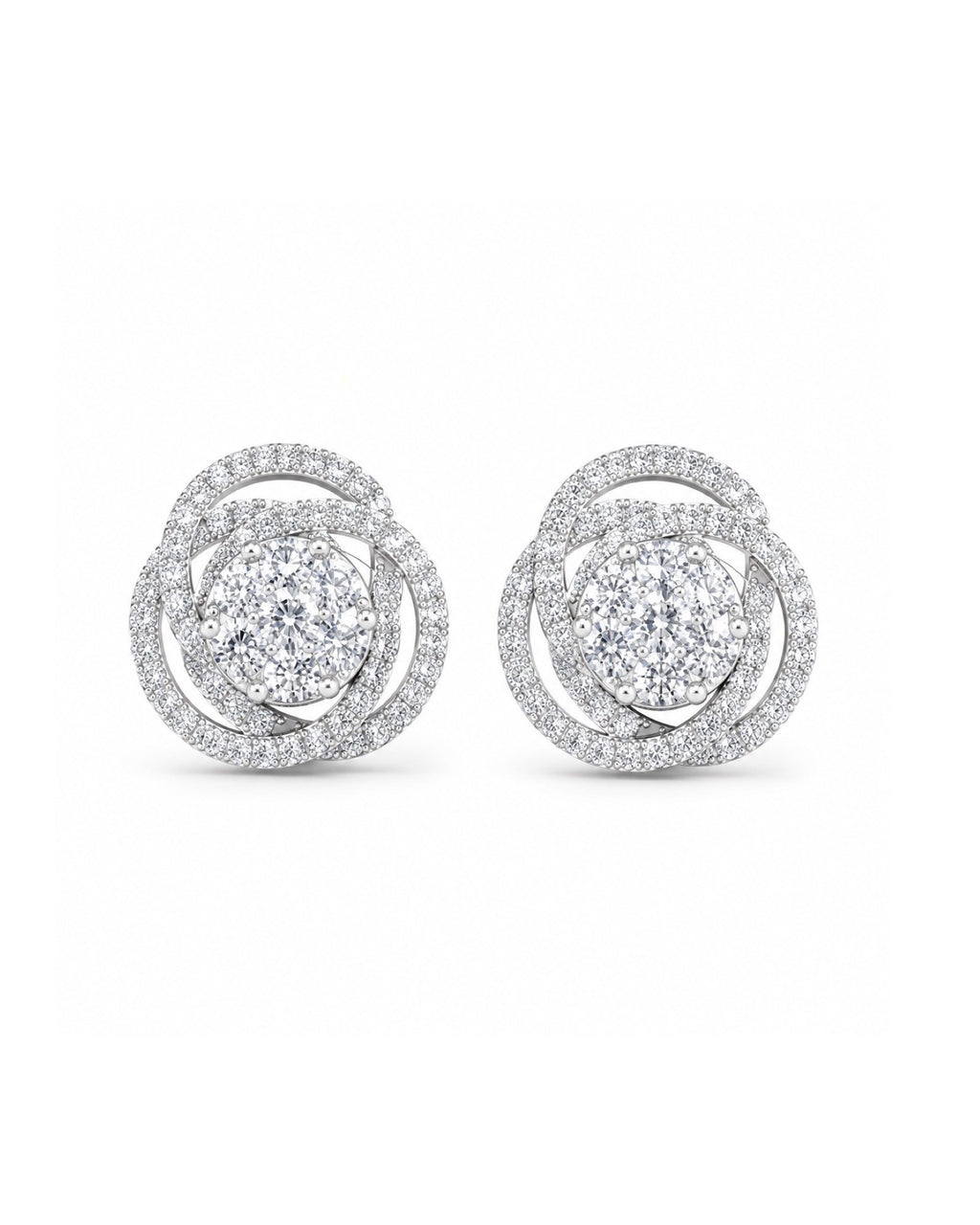 Classic Invisible Setting Round Floral Stud Diamond Earrings 18K