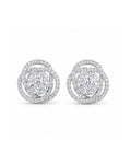 Classic Invisible Setting Round Floral Stud Diamond Earrings 18K