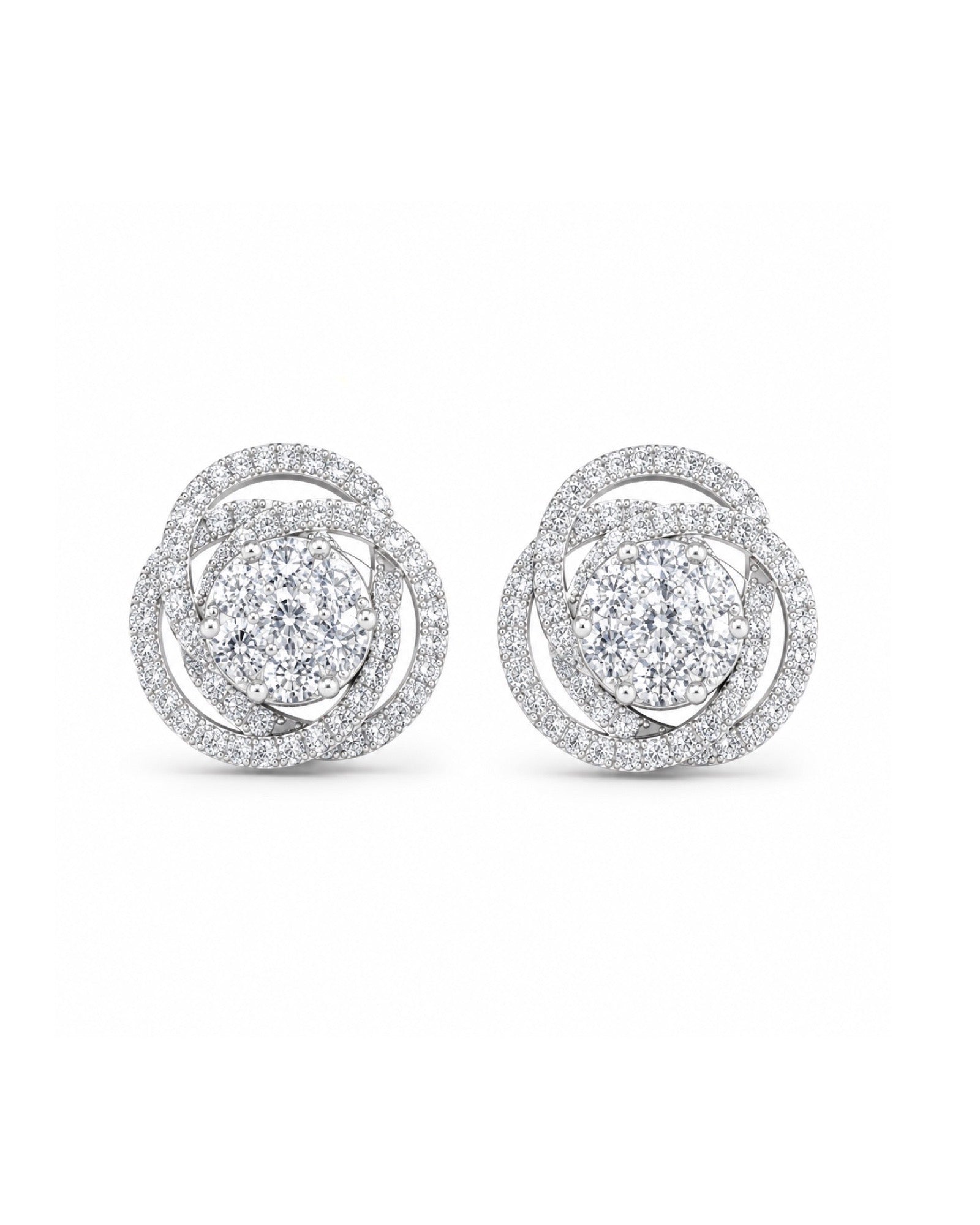 Classic Invisible Setting Round Floral Stud Diamond Earrings 18K