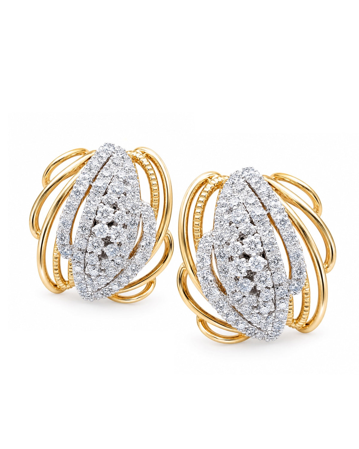 Golden Studded Statement Diamond Earrings 18K