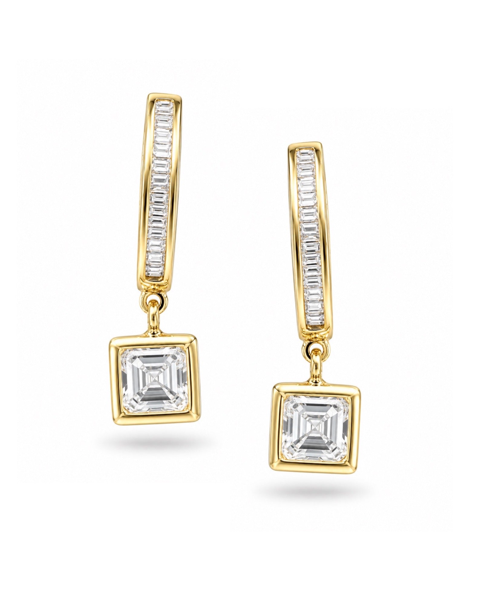 0.55ct Asscher Solitaire Classic Hoop Dangling Diamond Earrings 18K