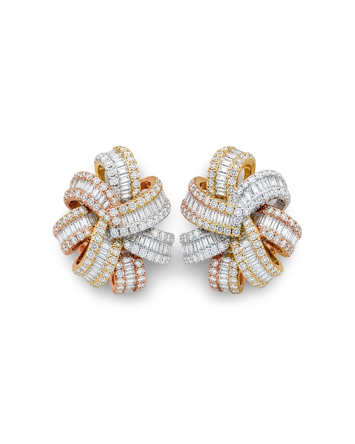 Two-Tone Pompom Spiral Diamond Earrings 14K