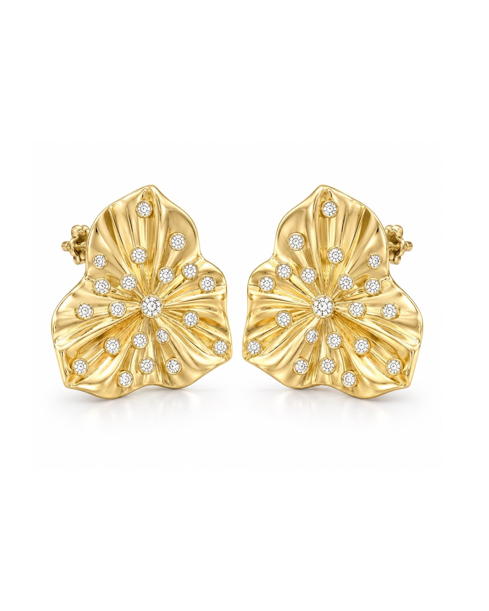 Golden Floral Diamond Earrings 18K