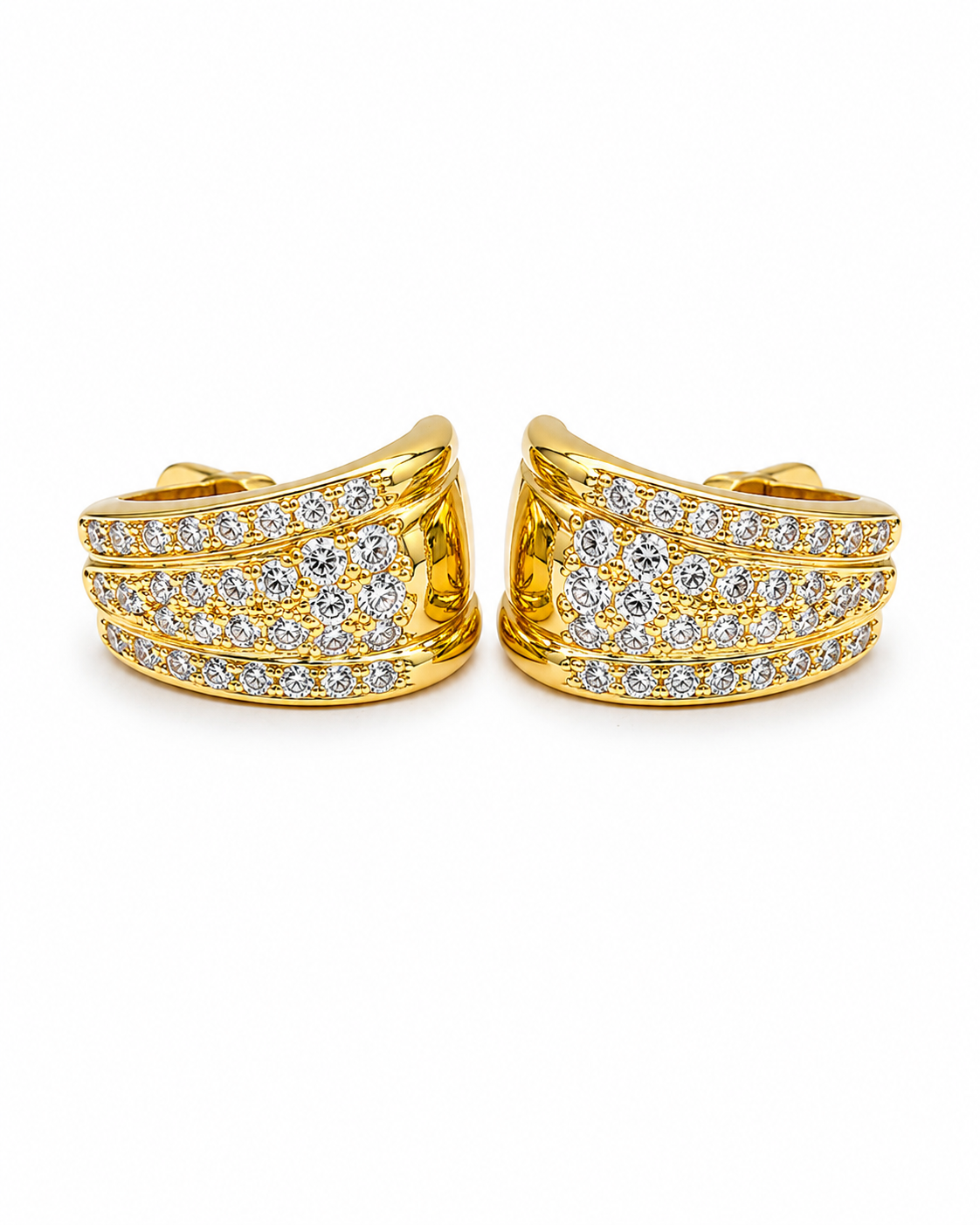 Classic Golden Chunky Hoop Paved Diamond Earrings 18K