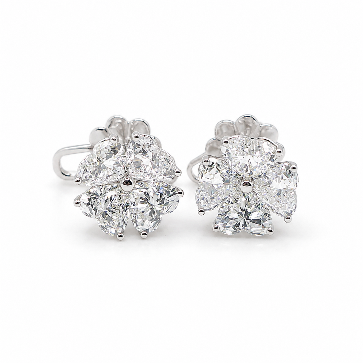 Classic 8.11CTW Solitaire Hearts Cluster Stud Diamond Earrings 18K GIA