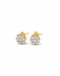 Classic 1ct Face Round Floral Golden Stud Diamond Earrings 18K