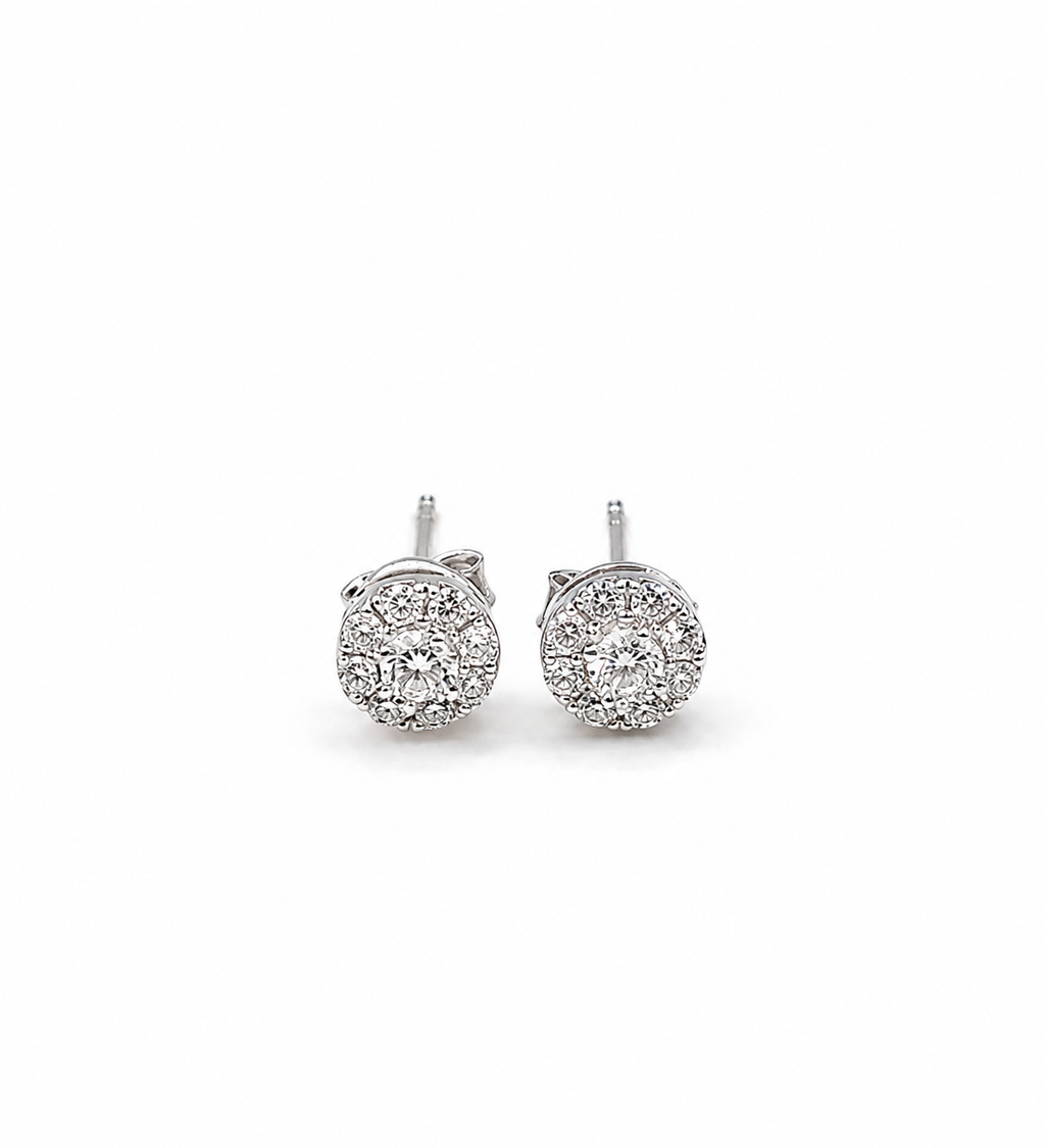 Classic Round Center Stud Diamond Earrings 18K