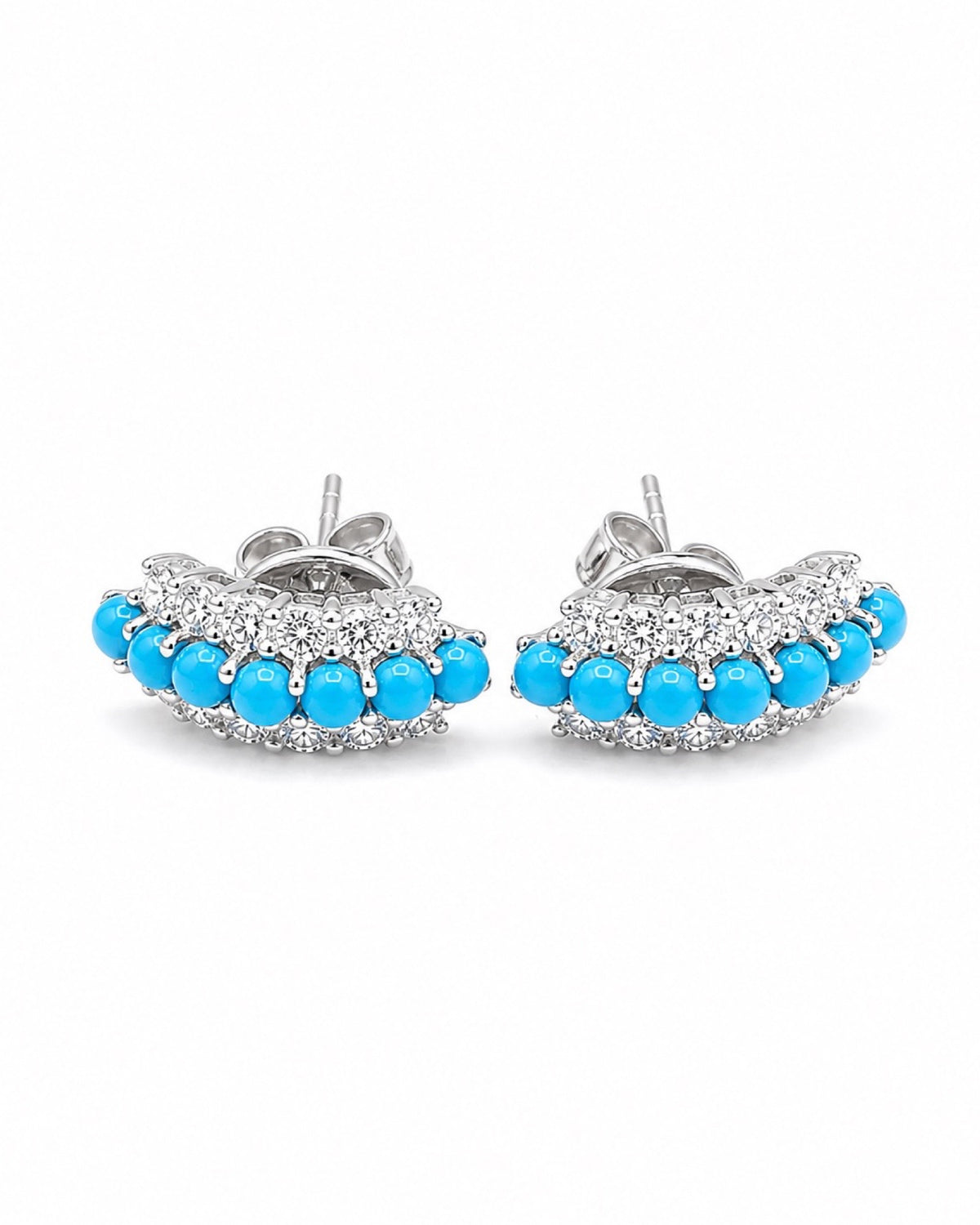 Turquoise Gemstones Hoop Diamond Earrings 18K