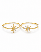 Classic Golden Star Deco Hoop Diamond Earrings 14K