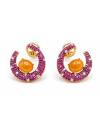 Citrine Pink Sapphire Gemstones Hoop Diamond Earrings 14K