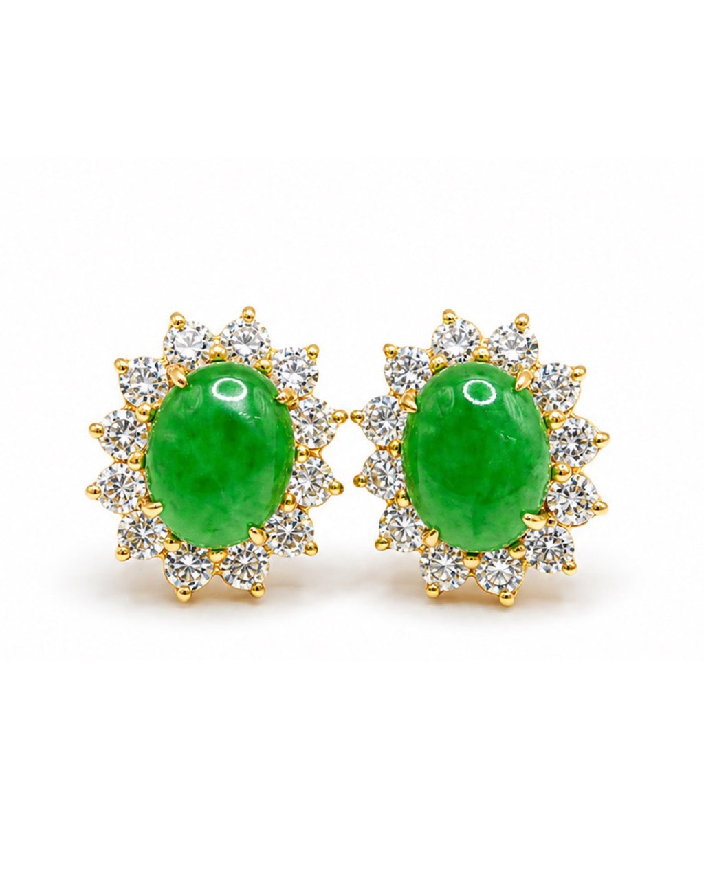 Jade Gemstones Stud Diamond Earrings 14K