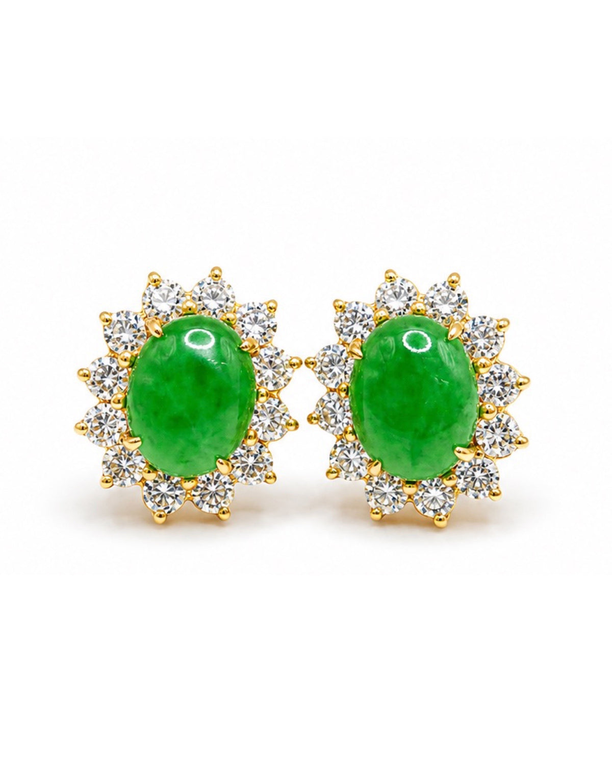 Jade Gemstones Stud Diamond Earrings 14K