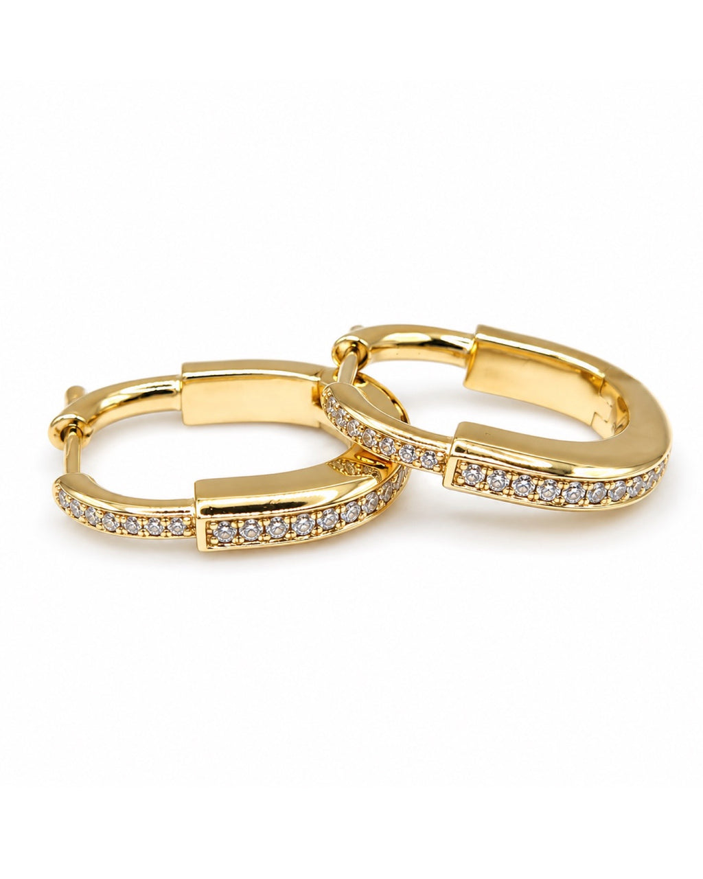 Classic Golden Deco Lock Hoop Diamond Earrings 14K