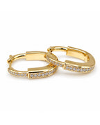 Classic Golden Deco Lock Hoop Diamond Earrings 14K